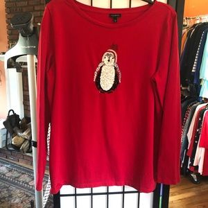 Talbots red penguin sequin t shirt.